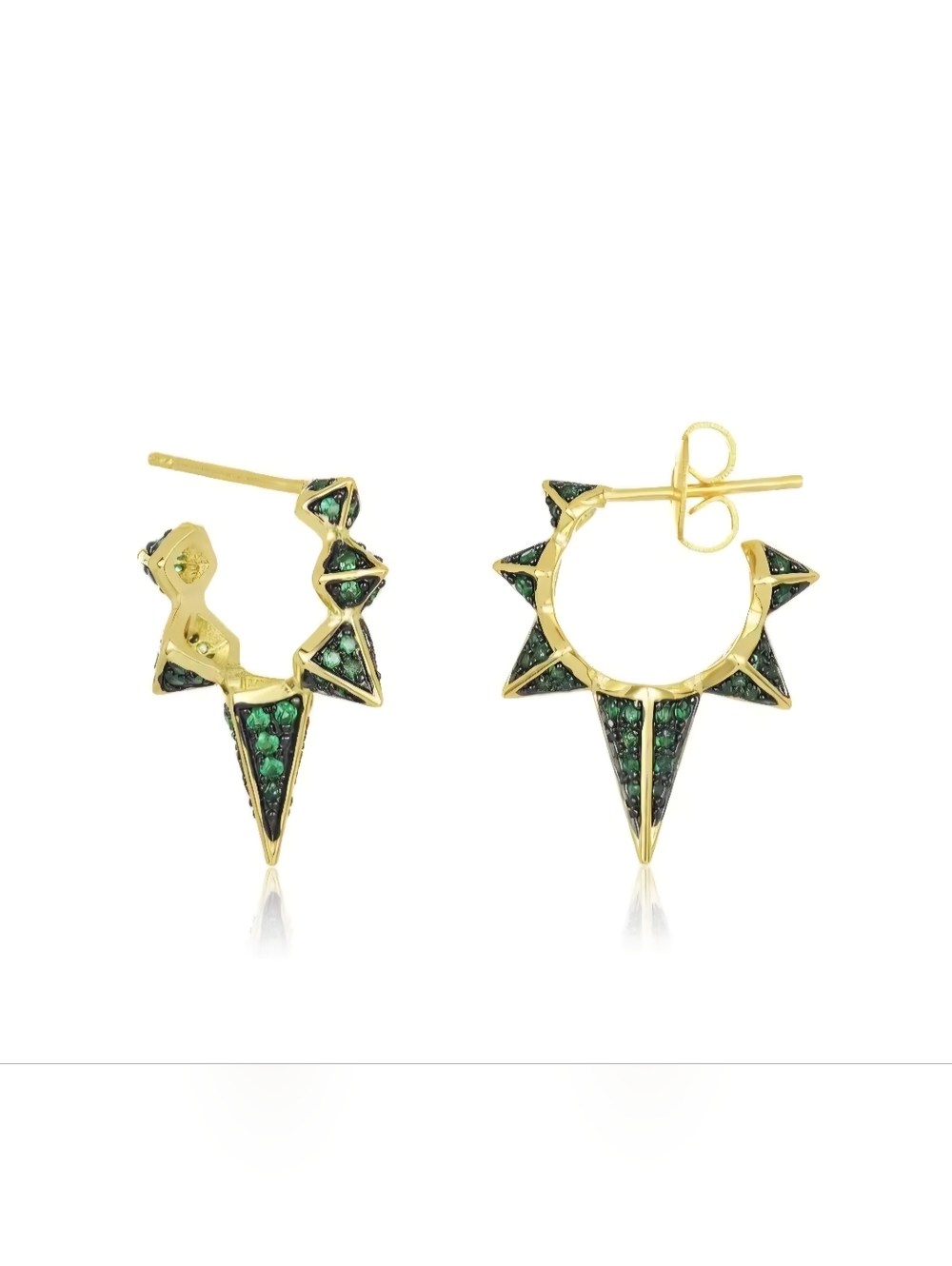 Melinda Maria Gold Spike Hoop Earrings with Green Gemstones